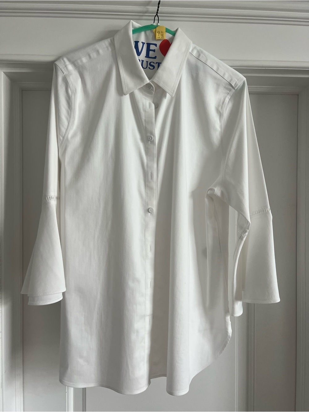 Chico's White Button-Down Blouse with Flare Sleeves